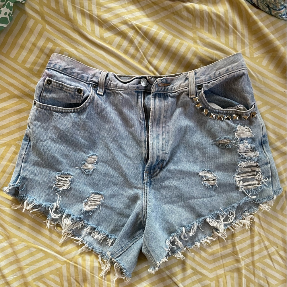 High waisted studded jean shorts